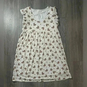 NEW Everly Cream Floral Sleeveless Empire Waist Dress Shoulder Ruffle M Spring
